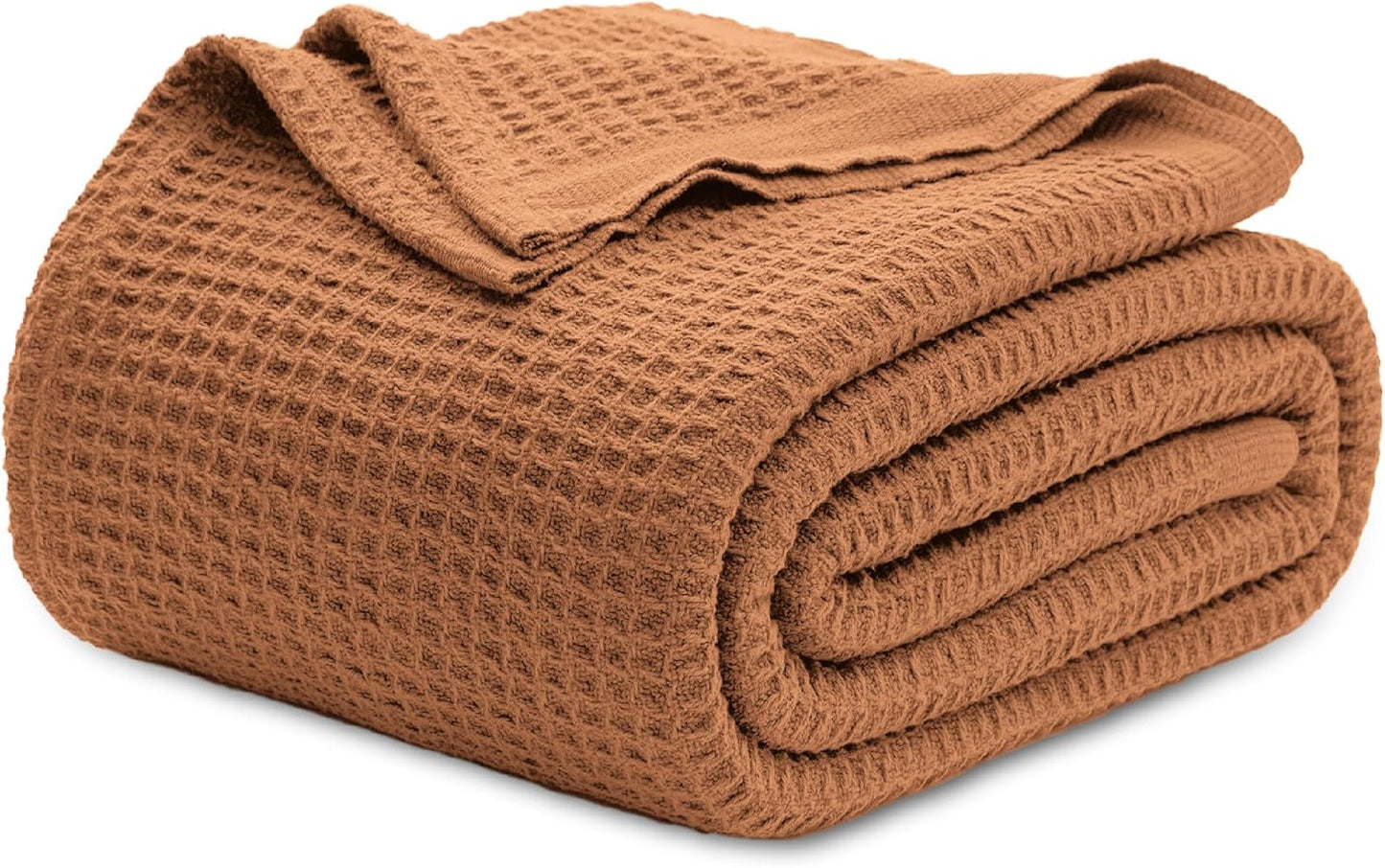 100% Cotton Blanket Queen Size for Bed - Breathable and Soft, Waffle Weave Blanket for Summer Spring, White, 90x90 Inches