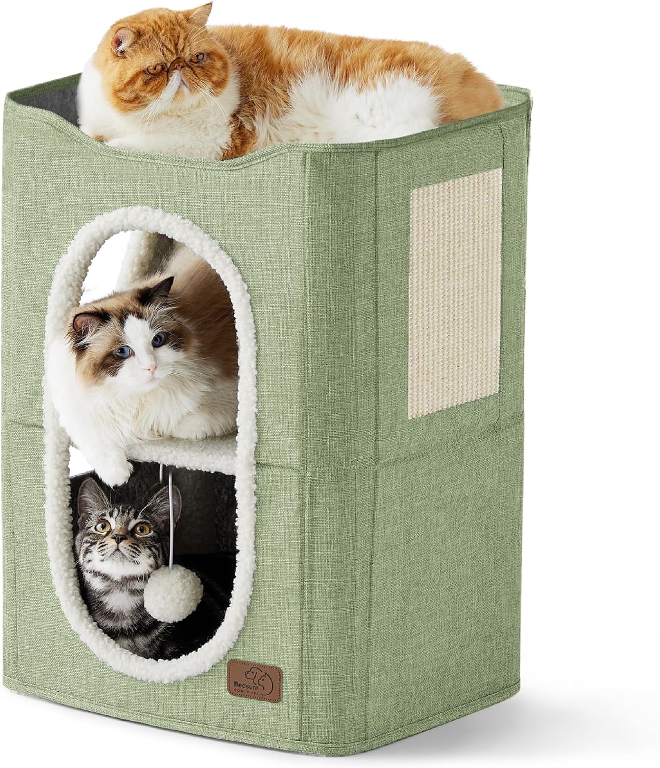 2-Level Cat House for Indoor Cats - Small Cat Towers with Scratch Pad and Hideaway Condo, Cat Cave Bed Furniture for Multi Pets and Large Cats, 18x14x23 inches, Grey