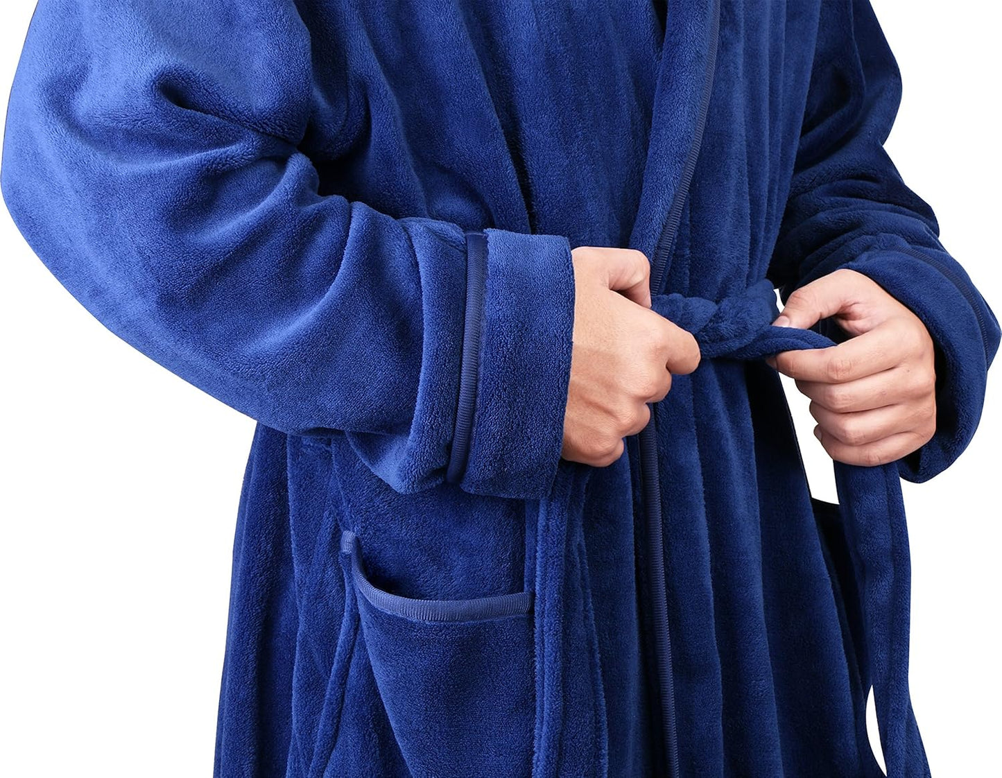 Men's Hooded Fleece Bathrobe Plush Long Spa Robe