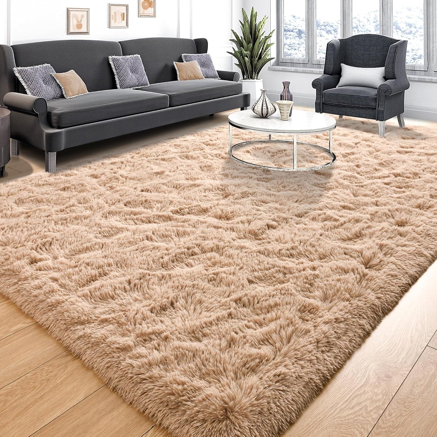 Area Rugs 8x10 for Living Room, Super Soft Fluffy Rugs for Bedroom, Modern Shaggy Rug Fuzzy Carpets for Kids, Plush Indoor Nursery Home Decor Rug with Non-Slip Bottom, Black