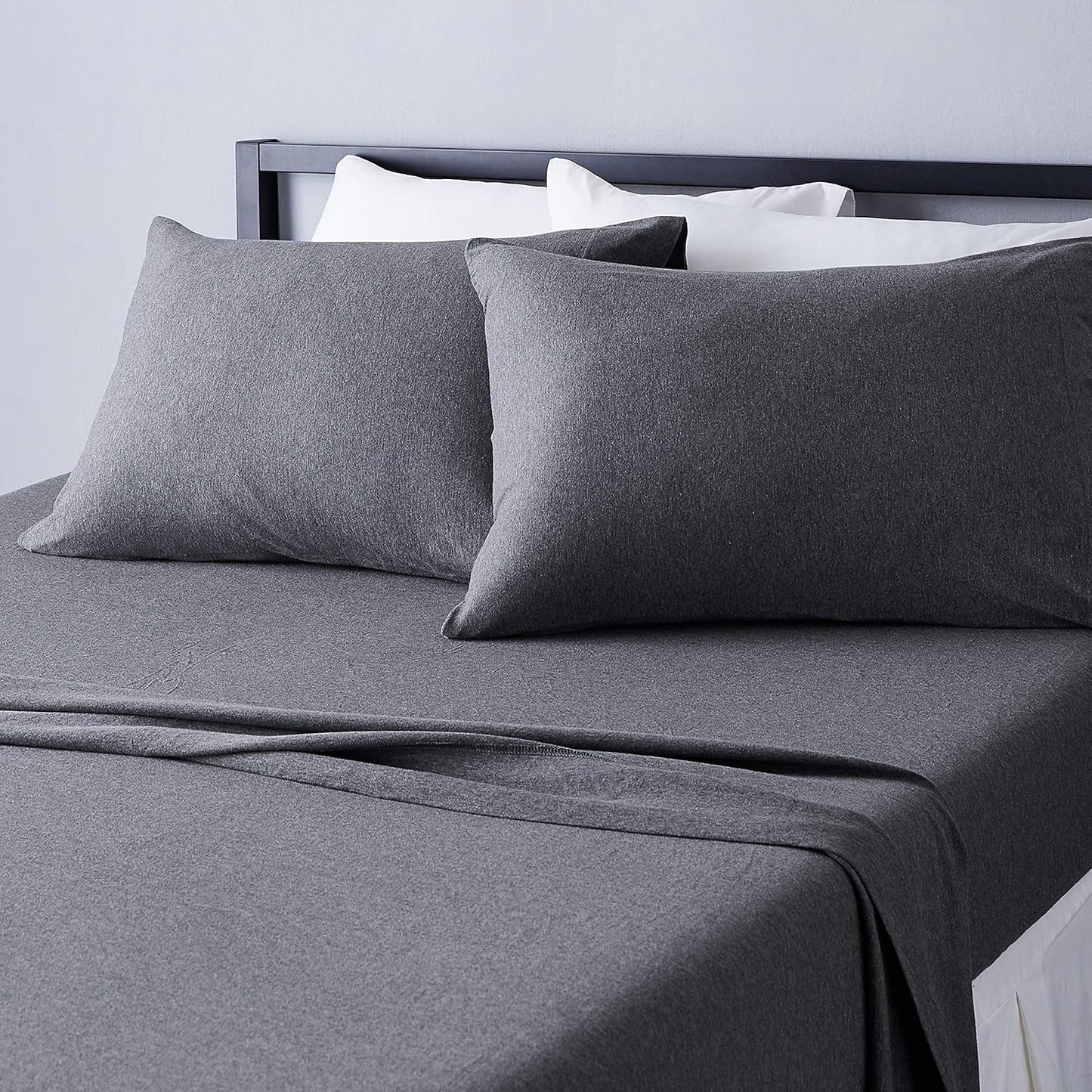 Basics 4 Piece Bed Sheets Set, 100% Cotton Jersey, Includes Super Soft, Flat and Fitted Sheets, Pillowcase, King, Oatmeal, Solid