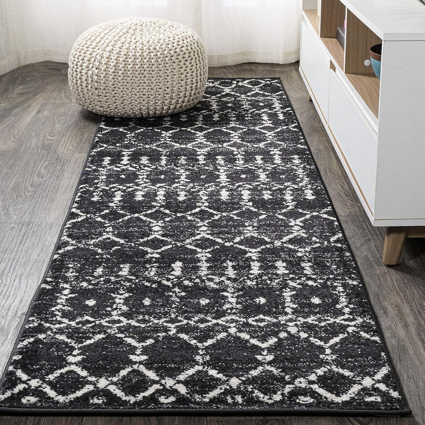 MOH101B-8 Moroccan Hype Boho Vintage Diamond 8 ft. x 10 ft. Area-Rug, Bohemian, Southwestern, Casual, Transitional, Pet Friendly, Non Shedding, Stain Resistant, Easy-Cleaning, Cream/Gray