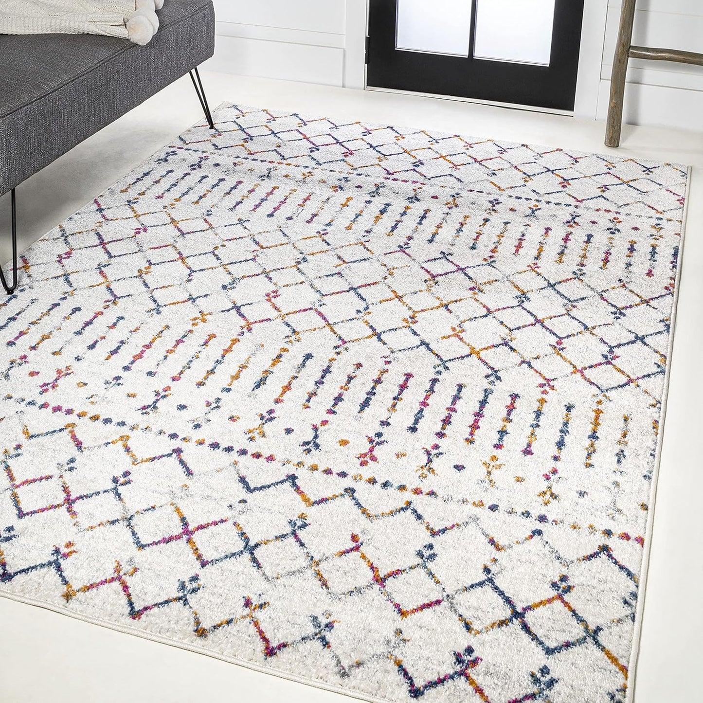 MOH101B-8 Moroccan Hype Boho Vintage Diamond 8 ft. x 10 ft. Area-Rug, Bohemian, Southwestern, Casual, Transitional, Pet Friendly, Non Shedding, Stain Resistant, Easy-Cleaning, Cream/Gray