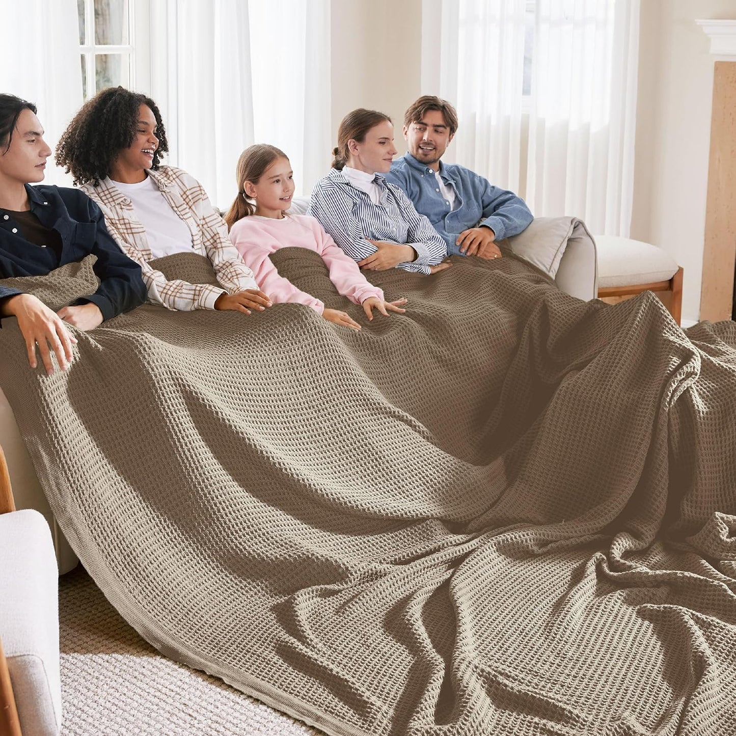100% Cotton Blanket Queen Size for Bed - Breathable and Soft, Waffle Weave Blanket for Summer Spring, White, 90x90 Inches