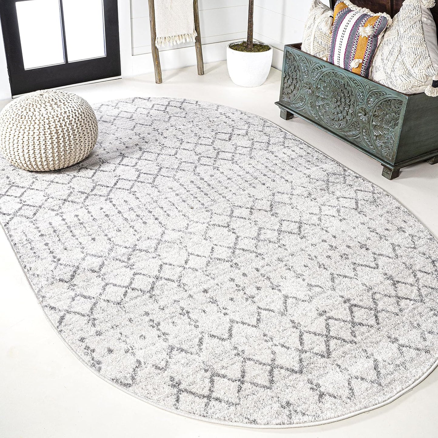 MOH101B-8 Moroccan Hype Boho Vintage Diamond 8 ft. x 10 ft. Area-Rug, Bohemian, Southwestern, Casual, Transitional, Pet Friendly, Non Shedding, Stain Resistant, Easy-Cleaning, Cream/Gray