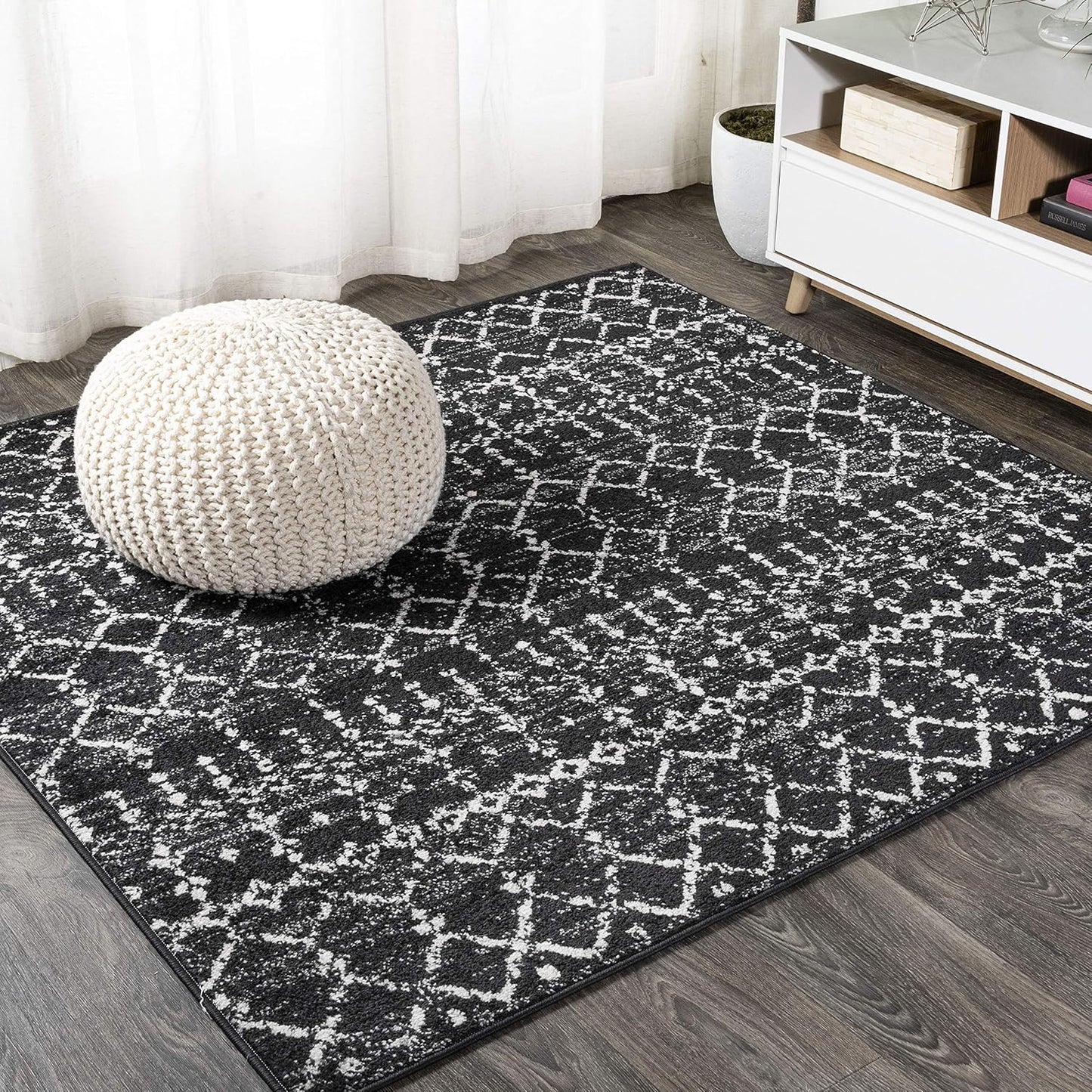 MOH101B-8 Moroccan Hype Boho Vintage Diamond 8 ft. x 10 ft. Area-Rug, Bohemian, Southwestern, Casual, Transitional, Pet Friendly, Non Shedding, Stain Resistant, Easy-Cleaning, Cream/Gray