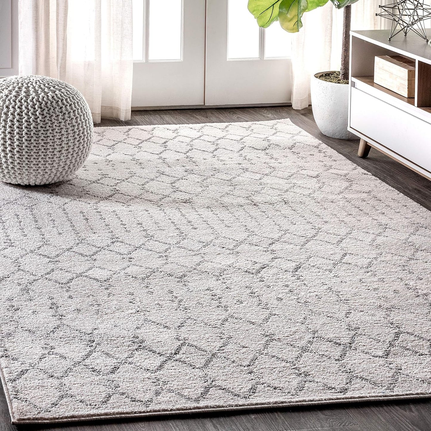 MOH101B-8 Moroccan Hype Boho Vintage Diamond 8 ft. x 10 ft. Area-Rug, Bohemian, Southwestern, Casual, Transitional, Pet Friendly, Non Shedding, Stain Resistant, Easy-Cleaning, Cream/Gray