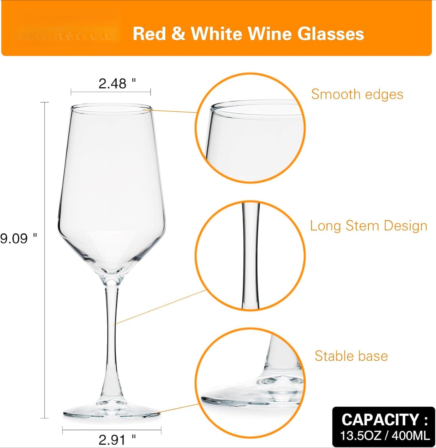 Wine Glasses Set of 12, 13.5oz Red & White Wine Glasses for Party, Long Stem Wine Glasses, Lead-free, Ideal Wine Accessories Gift (Clear)