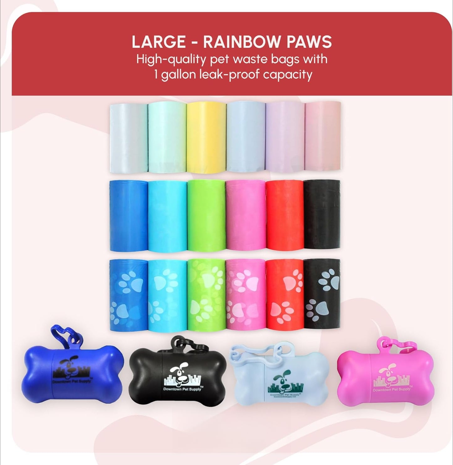 Rainbow Paw Print Poop Bags (2200 CT & 2 Dispensers) - Leak-Proof, Unscented, Clips to Leashes & Harnesses