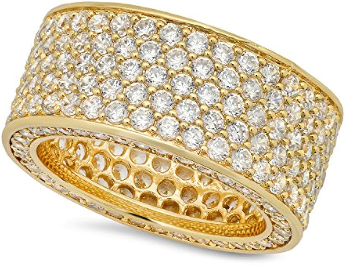 Hip Hop 14k Gold Plated Iced Out Micropave CZ 13mm Eternity Band Ring