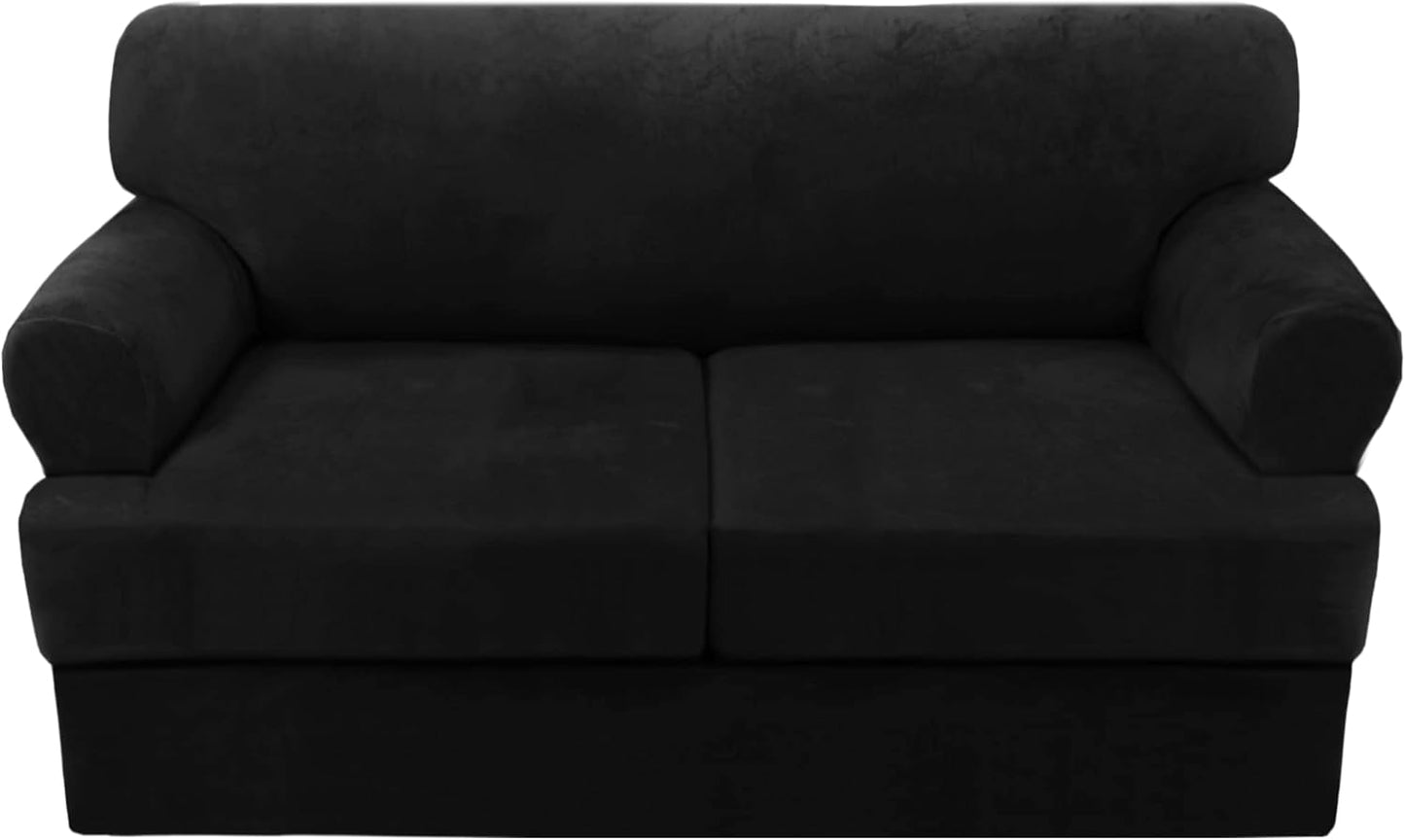 Sofa Cover 2 Piece T Cushion Armchair Slipcovers Thick Velvet Couch Cover Furniture Protector Stretch T Cushion Sofa Covers for 1 Cushion Couch with 1 Individual T Cushion Covers, Ivory