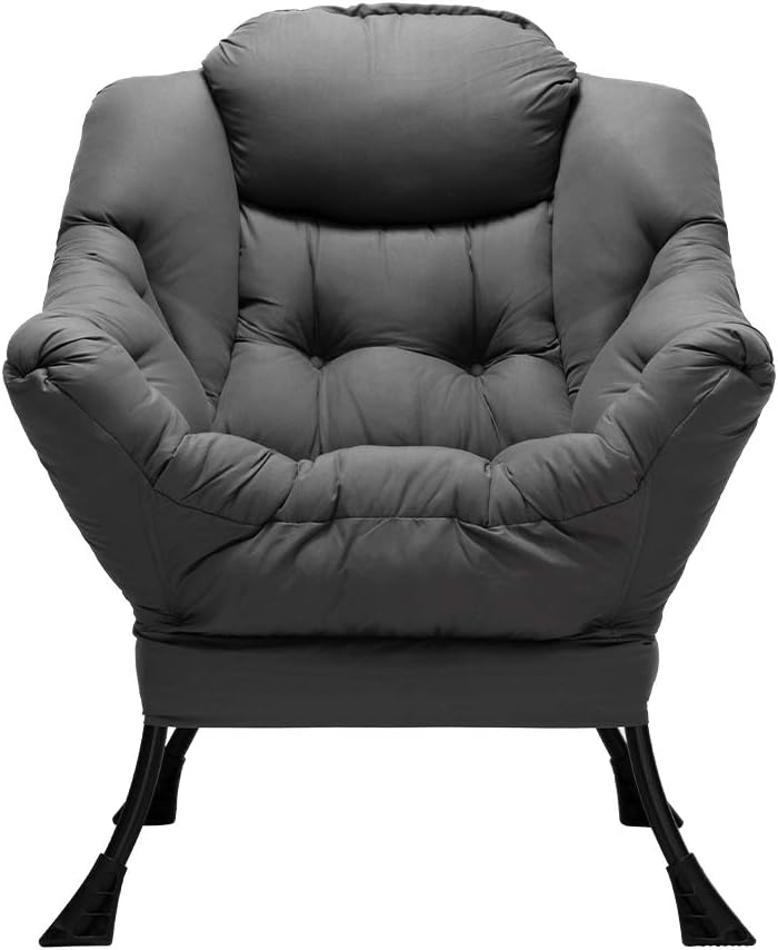 Fabric Large Lazy Chair for Living Room Accent Reading Chair Cozy Lounge Chair with Armrest Leisure Sofa Chair for Bedroom, Dorm, Dark Grey