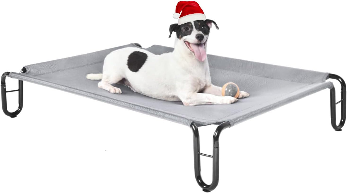 Elevated Outdoor Dog Bed - Raised Dog Bed for Large Dogs, Waterproof Dog Cot Bed Easy to Assemble, Cooling Elevated Dog Bed with Breathable Teslin Mesh, Durable, Non Slip, Up to 65 lbs,Grey