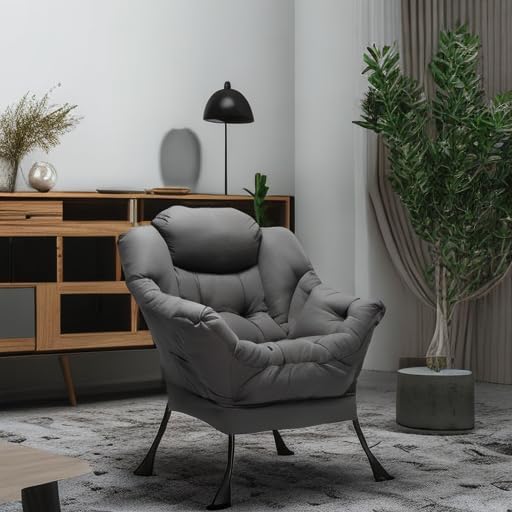 Fabric Large Lazy Chair for Living Room Accent Reading Chair Cozy Lounge Chair with Armrest Leisure Sofa Chair for Bedroom, Dorm, Dark Grey