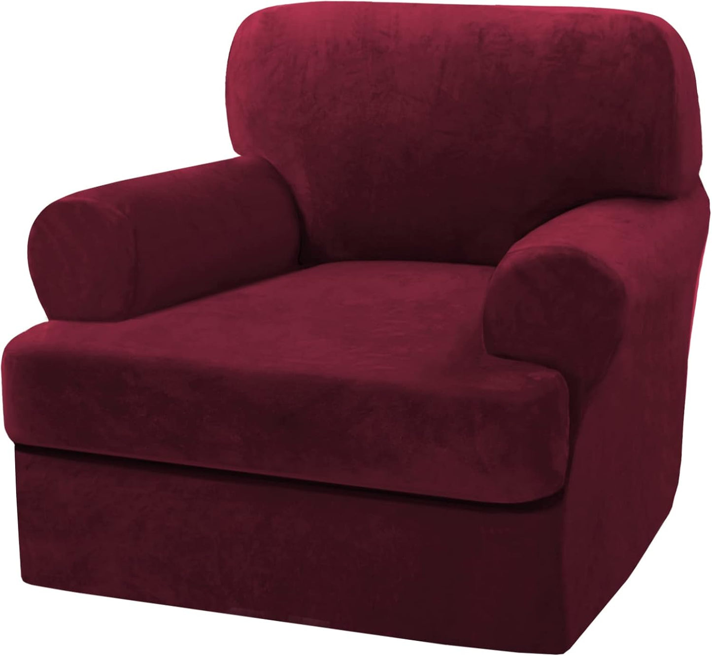 Sofa Cover 2 Piece T Cushion Armchair Slipcovers Thick Velvet Couch Cover Furniture Protector Stretch T Cushion Sofa Covers for 1 Cushion Couch with 1 Individual T Cushion Covers, Ivory