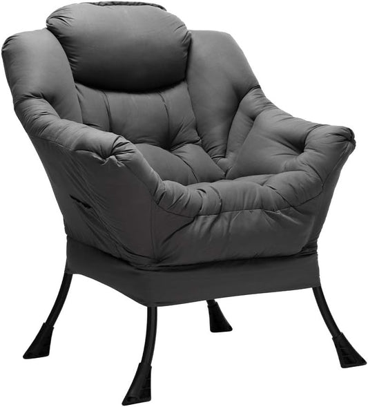 Fabric Large Lazy Chair for Living Room Accent Reading Chair Cozy Lounge Chair with Armrest Leisure Sofa Chair for Bedroom, Dorm, Dark Grey