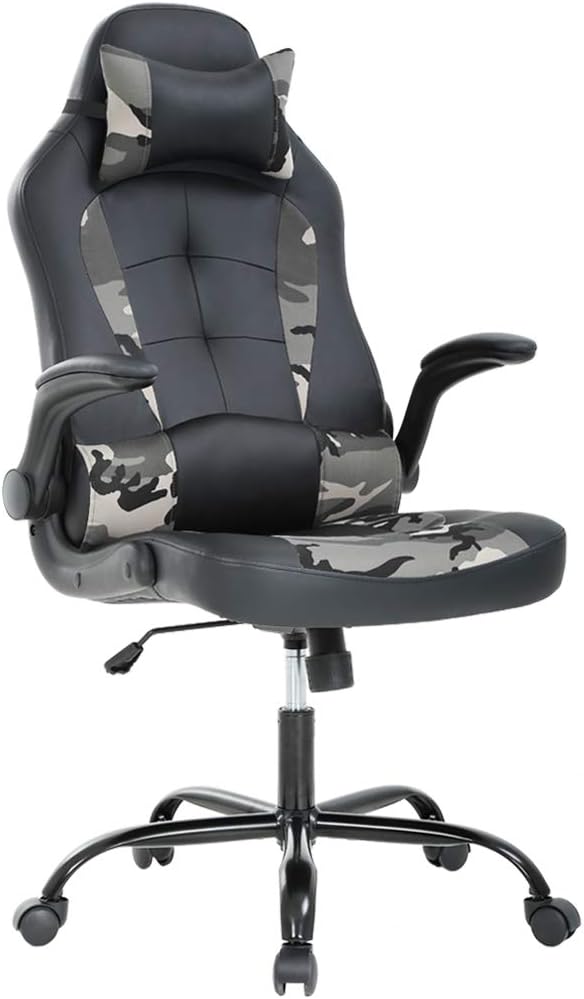 PC Gaming Chair Ergonomic Office Chair Desk Chair with Lumbar Support Flip Up Arms Headrest PU Leather Executive High Back Computer Chair for Adults Women Men (White)