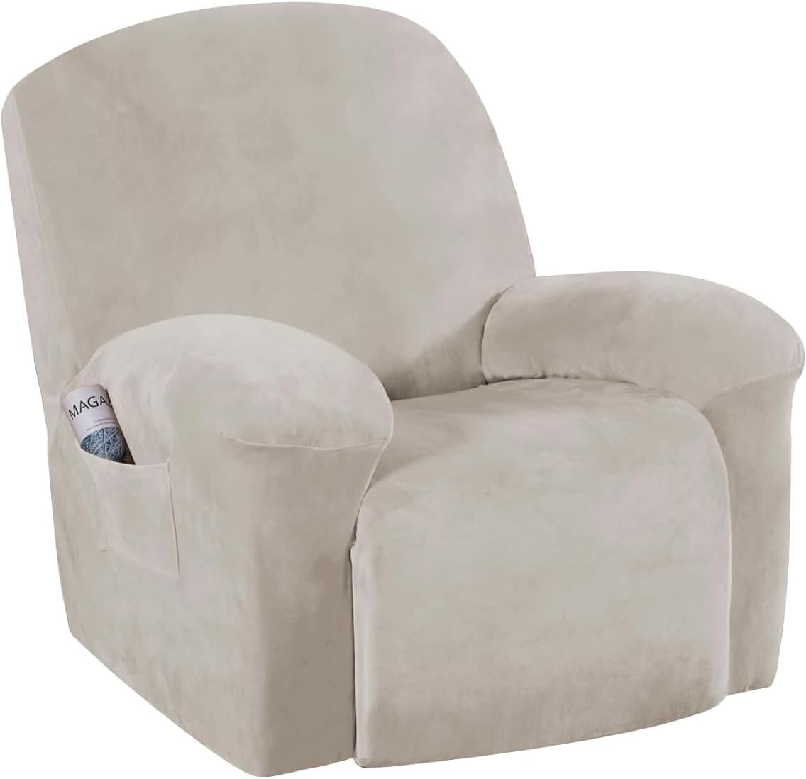 Stretch Recliner Covers 1-Piece Lazy Boy Recliner Chair Covers with Pocket Nonslip Recliner Slip Cover Stay in Place with Elastic Bottom Feature Velvet Plush Fabric(Recliner, Camel)