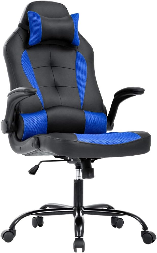 PC Gaming Chair Ergonomic Office Chair Desk Chair with Lumbar Support Flip Up Arms Headrest PU Leather Executive High Back Computer Chair for Adults Women Men (White)