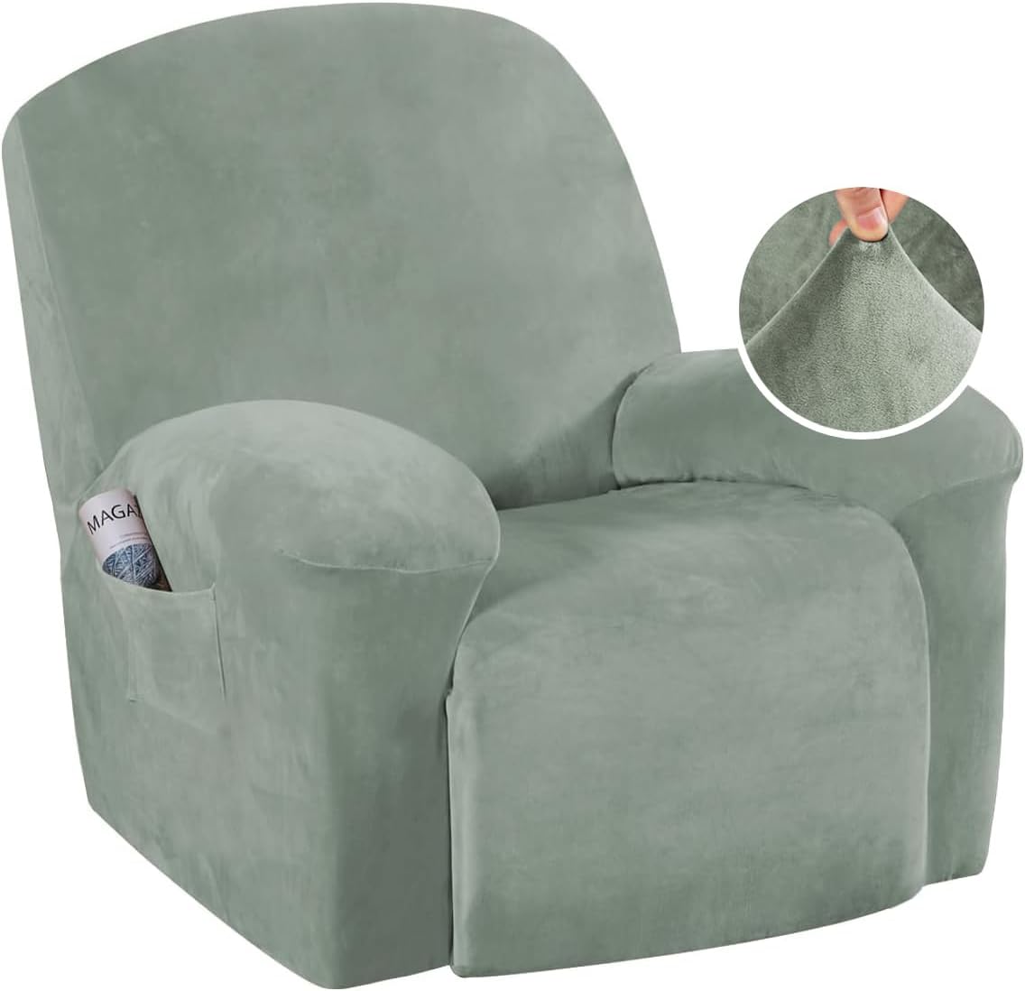 Stretch Recliner Covers 1-Piece Lazy Boy Recliner Chair Covers with Pocket Nonslip Recliner Slip Cover Stay in Place with Elastic Bottom Feature Velvet Plush Fabric(Recliner, Camel)