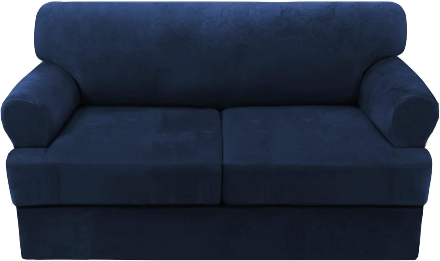 Sofa Cover 2 Piece T Cushion Armchair Slipcovers Thick Velvet Couch Cover Furniture Protector Stretch T Cushion Sofa Covers for 1 Cushion Couch with 1 Individual T Cushion Covers, Ivory