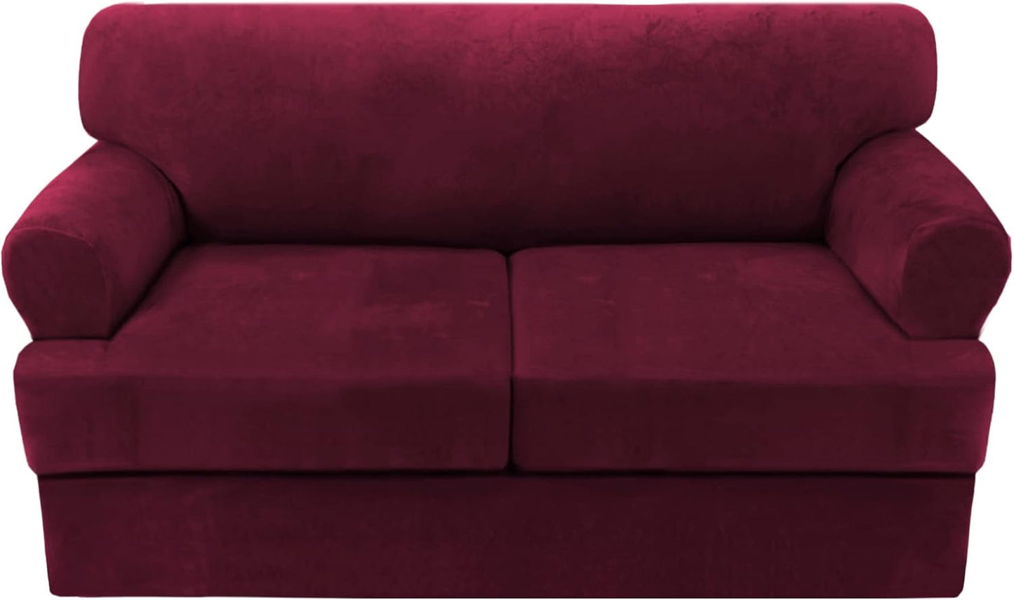 Sofa Cover 2 Piece T Cushion Armchair Slipcovers Thick Velvet Couch Cover Furniture Protector Stretch T Cushion Sofa Covers for 1 Cushion Couch with 1 Individual T Cushion Covers, Ivory