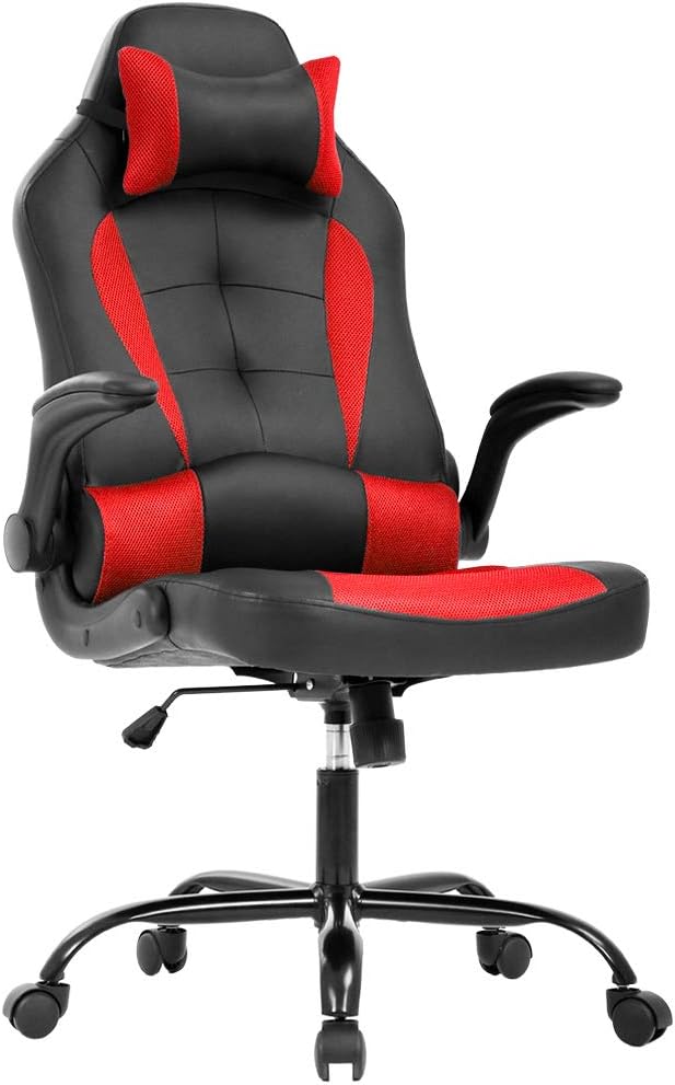 PC Gaming Chair Ergonomic Office Chair Desk Chair with Lumbar Support Flip Up Arms Headrest PU Leather Executive High Back Computer Chair for Adults Women Men (White)