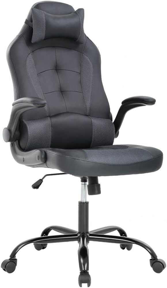 PC Gaming Chair Ergonomic Office Chair Desk Chair with Lumbar Support Flip Up Arms Headrest PU Leather Executive High Back Computer Chair for Adults Women Men (White)