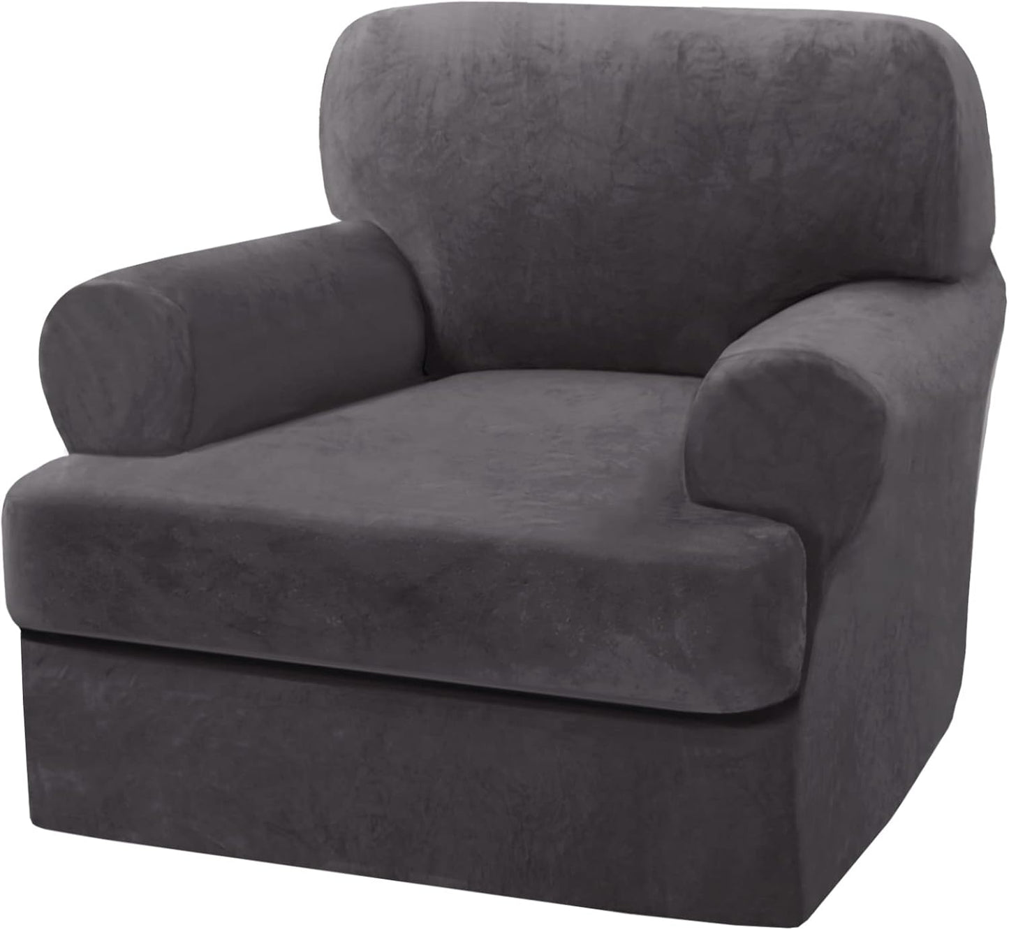 Sofa Cover 2 Piece T Cushion Armchair Slipcovers Thick Velvet Couch Cover Furniture Protector Stretch T Cushion Sofa Covers for 1 Cushion Couch with 1 Individual T Cushion Covers, Ivory