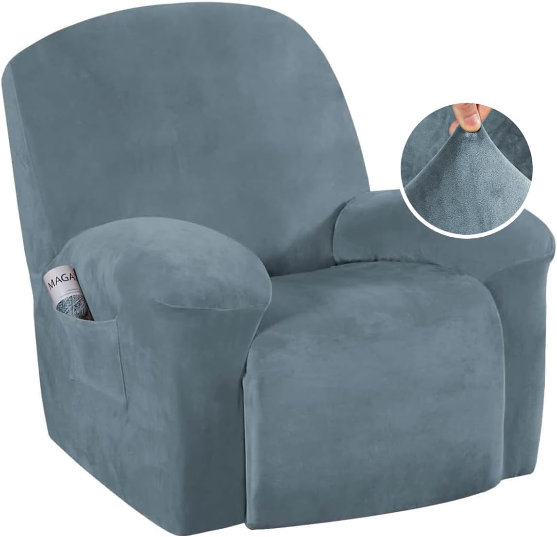 Stretch Recliner Covers 1-Piece Lazy Boy Recliner Chair Covers with Pocket Nonslip Recliner Slip Cover Stay in Place with Elastic Bottom Feature Velvet Plush Fabric(Recliner, Camel)