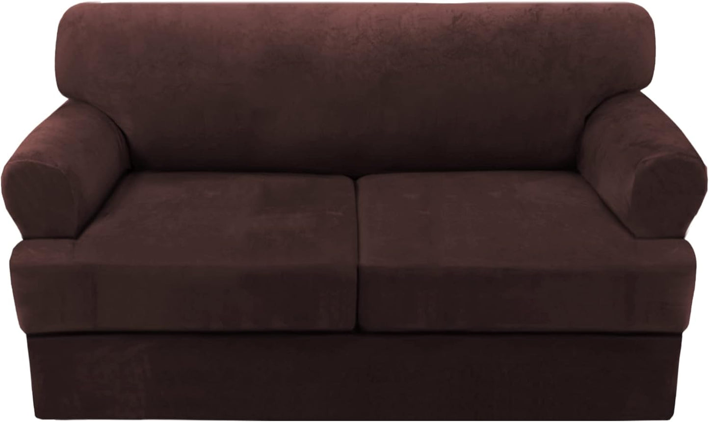 Sofa Cover 2 Piece T Cushion Armchair Slipcovers Thick Velvet Couch Cover Furniture Protector Stretch T Cushion Sofa Covers for 1 Cushion Couch with 1 Individual T Cushion Covers, Ivory