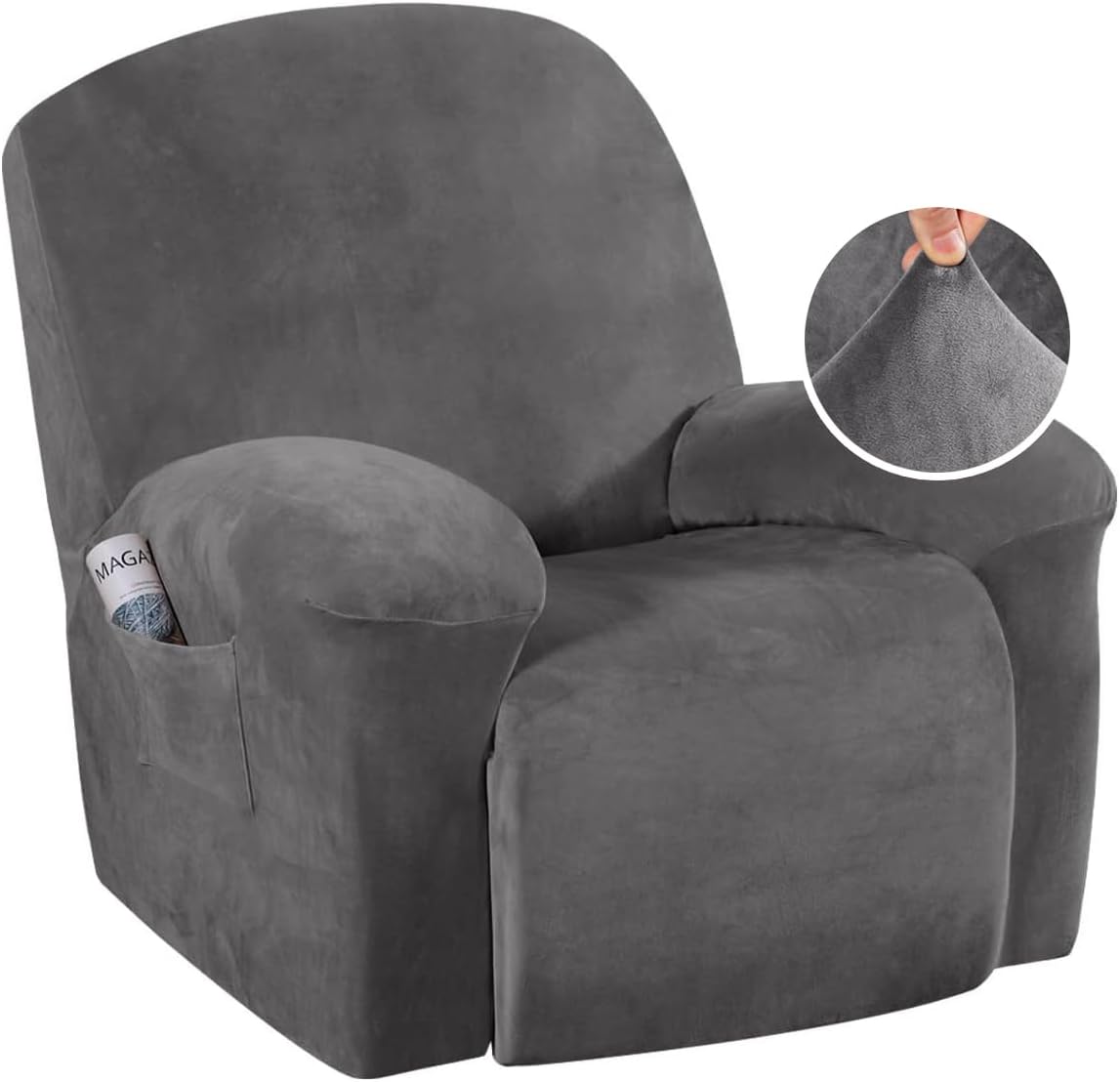 Stretch Recliner Covers 1-Piece Lazy Boy Recliner Chair Covers with Pocket Nonslip Recliner Slip Cover Stay in Place with Elastic Bottom Feature Velvet Plush Fabric(Recliner, Camel)