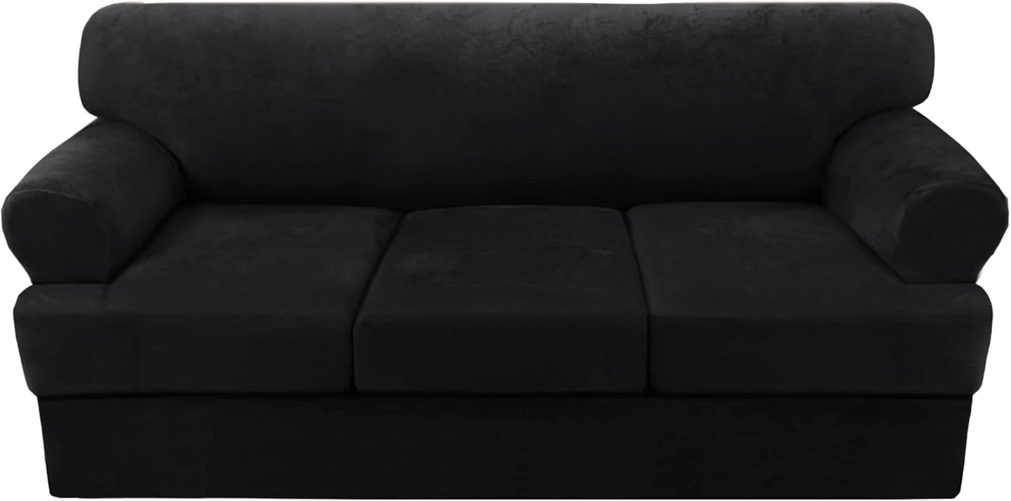 Sofa Cover 2 Piece T Cushion Armchair Slipcovers Thick Velvet Couch Cover Furniture Protector Stretch T Cushion Sofa Covers for 1 Cushion Couch with 1 Individual T Cushion Covers, Ivory