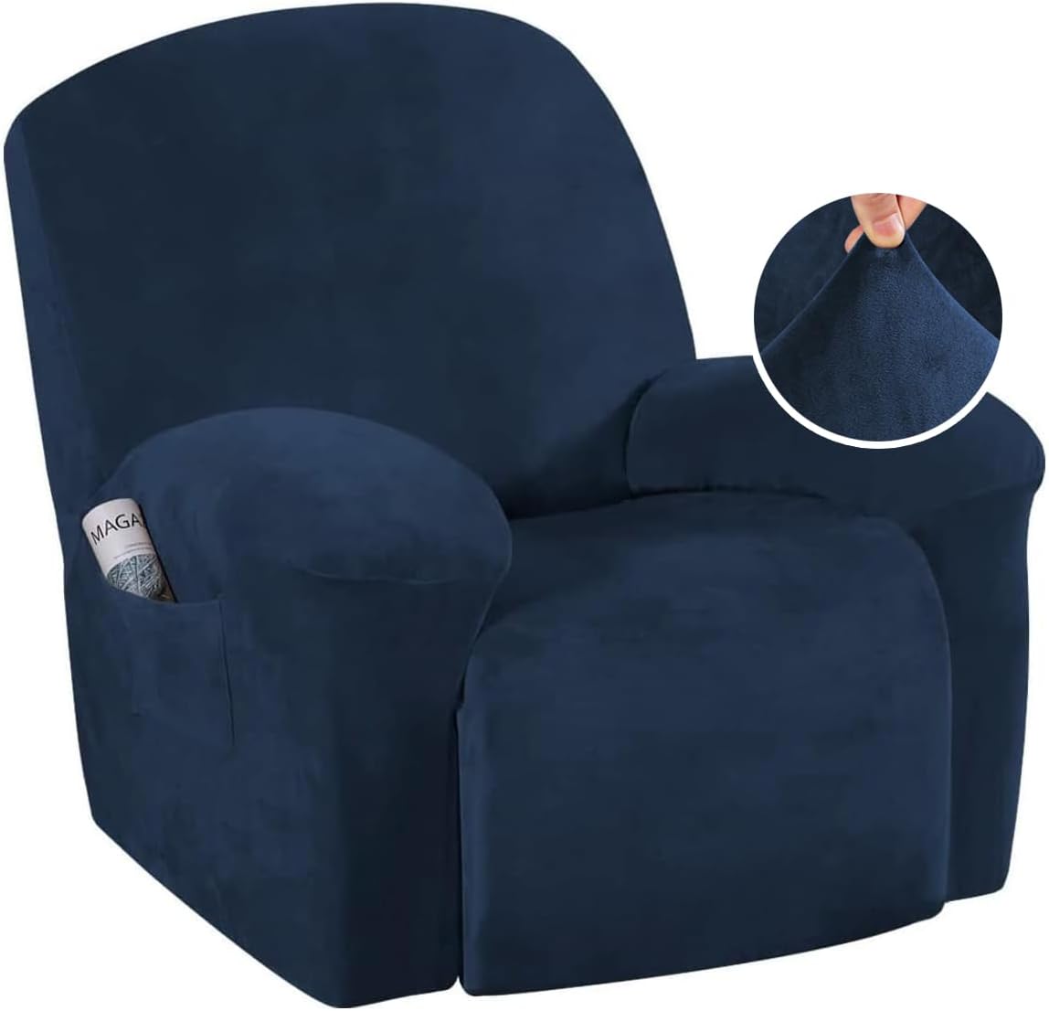 Stretch Recliner Covers 1-Piece Lazy Boy Recliner Chair Covers with Pocket Nonslip Recliner Slip Cover Stay in Place with Elastic Bottom Feature Velvet Plush Fabric(Recliner, Camel)