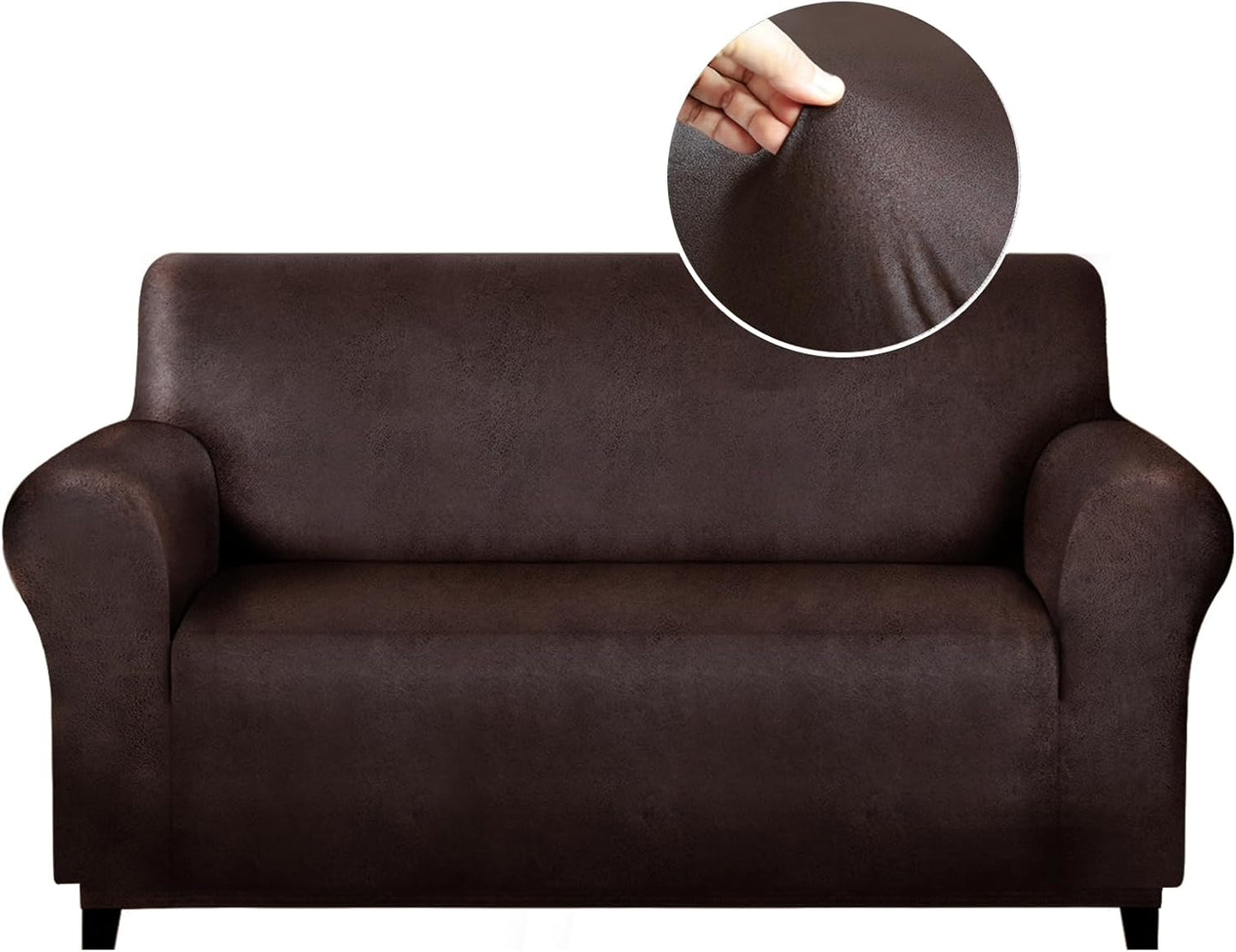 Single Sofa Cover for Home Décor, Super Soft Leather-Like Spandex Armchair Slipcover, Washable Non-Slip 1-Piece Chair Cover (Oversized Chair,Dark Brown)