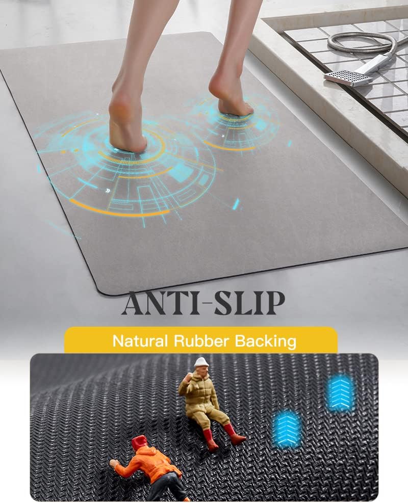 Bath Mat Rug-Rubber Backing Non Slip Quick Dry Absorbent Thin Bathroom Rugs Fit Under Door-Faux Suede Surface Bathroom Floor Mats-Shower Rug for in Front of Bathtub Shower Gray 24"X70"