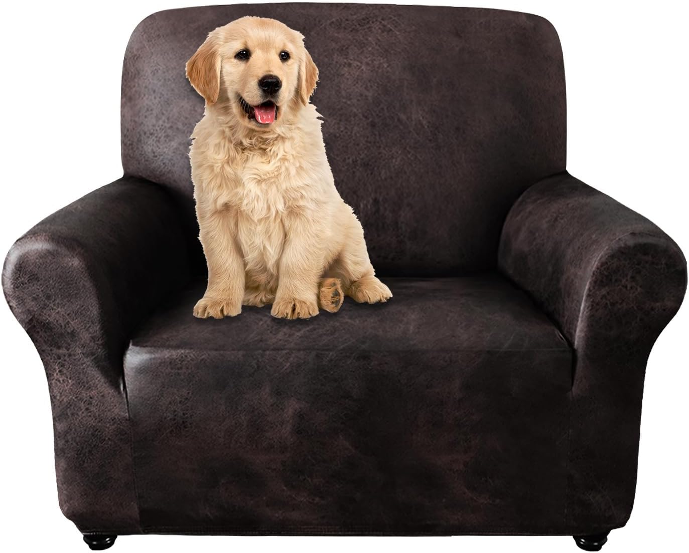 Single Sofa Cover for Home Décor, Super Soft Leather-Like Spandex Armchair Slipcover, Washable Non-Slip 1-Piece Chair Cover (Oversized Chair,Dark Brown)