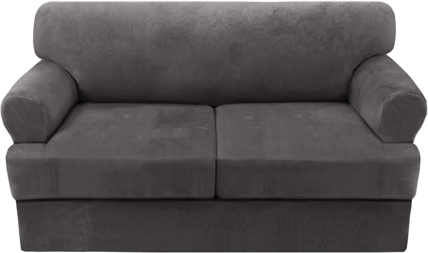 Sofa Cover 2 Piece T Cushion Armchair Slipcovers Thick Velvet Couch Cover Furniture Protector Stretch T Cushion Sofa Covers for 1 Cushion Couch with 1 Individual T Cushion Covers, Ivory