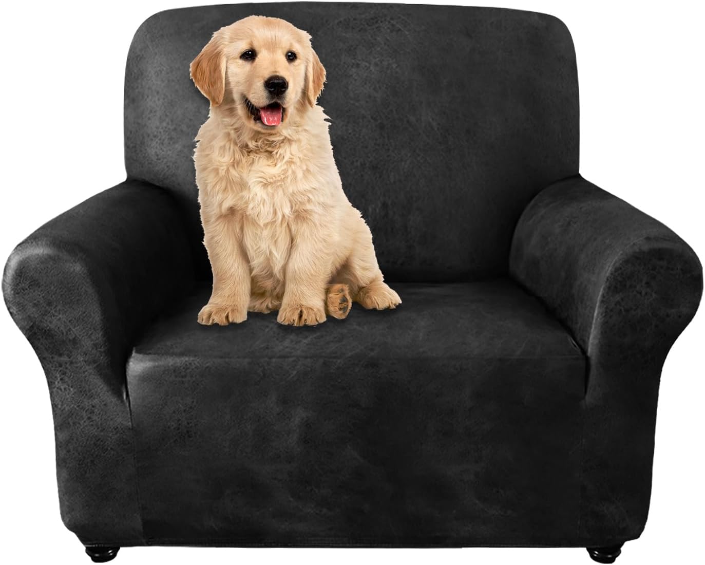 Single Sofa Cover for Home Décor, Super Soft Leather-Like Spandex Armchair Slipcover, Washable Non-Slip 1-Piece Chair Cover (Oversized Chair,Dark Brown)