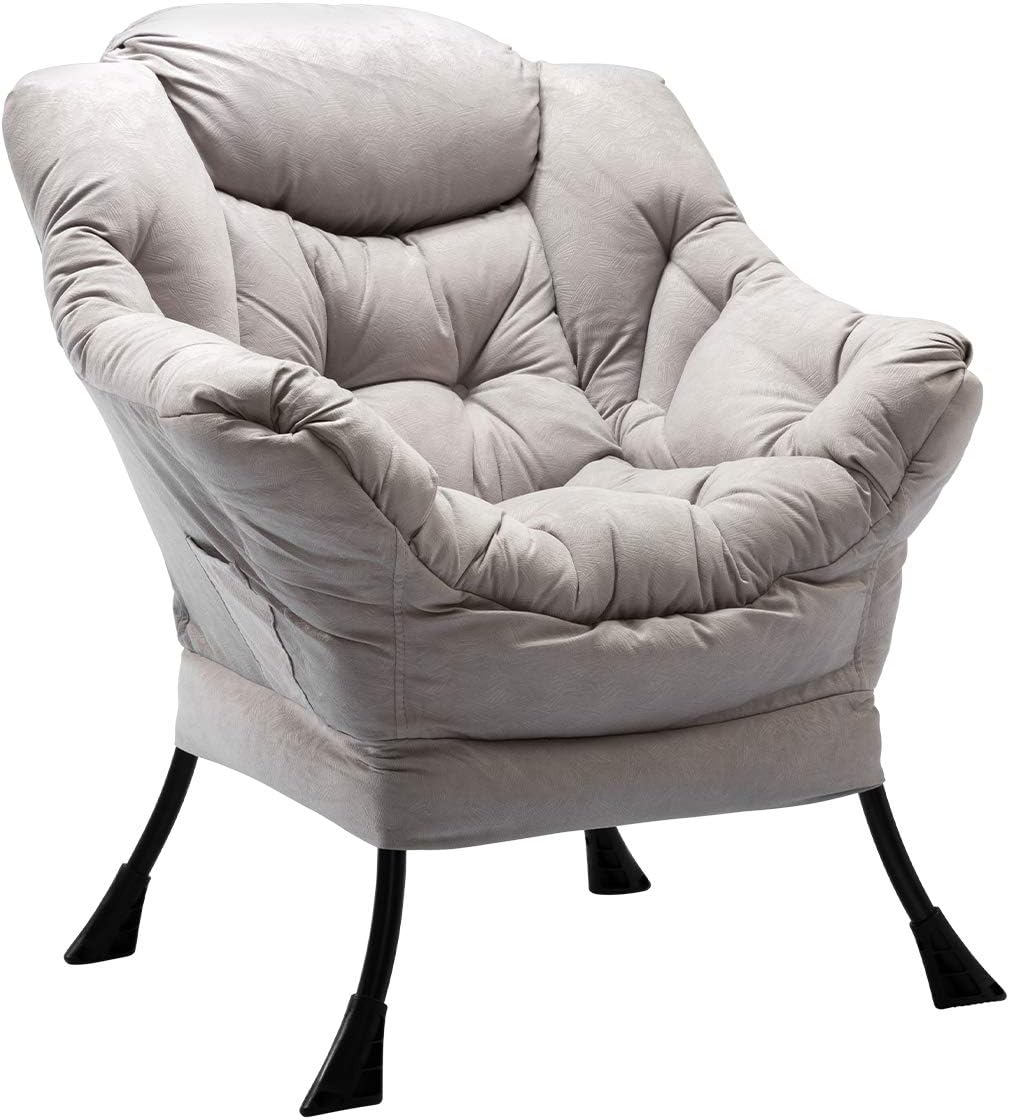 Fabric Large Lazy Chair for Living Room Accent Reading Chair Cozy Lounge Chair with Armrest Leisure Sofa Chair for Bedroom, Dorm, Dark Grey