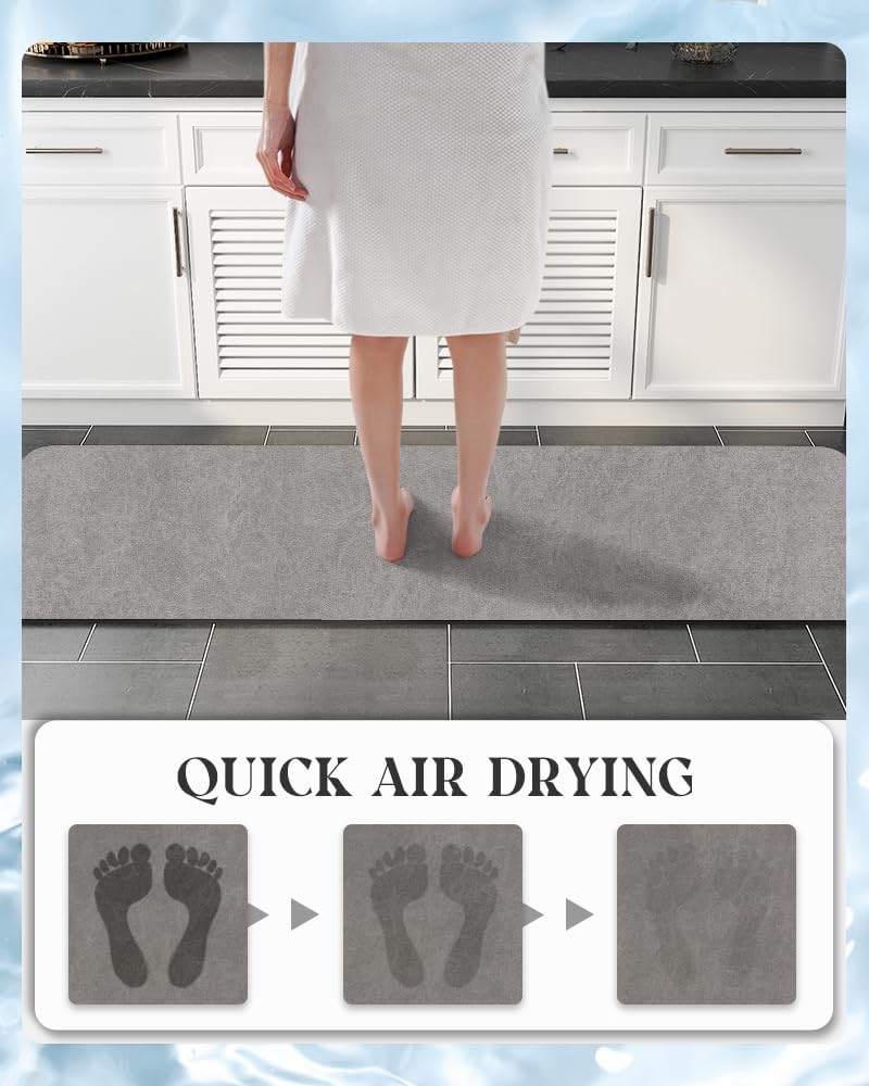 Bath Mat Rug-Rubber Backing Non Slip Quick Dry Absorbent Thin Bathroom Rugs Fit Under Door-Faux Suede Surface Bathroom Floor Mats-Shower Rug for in Front of Bathtub Shower Gray 24"X70"