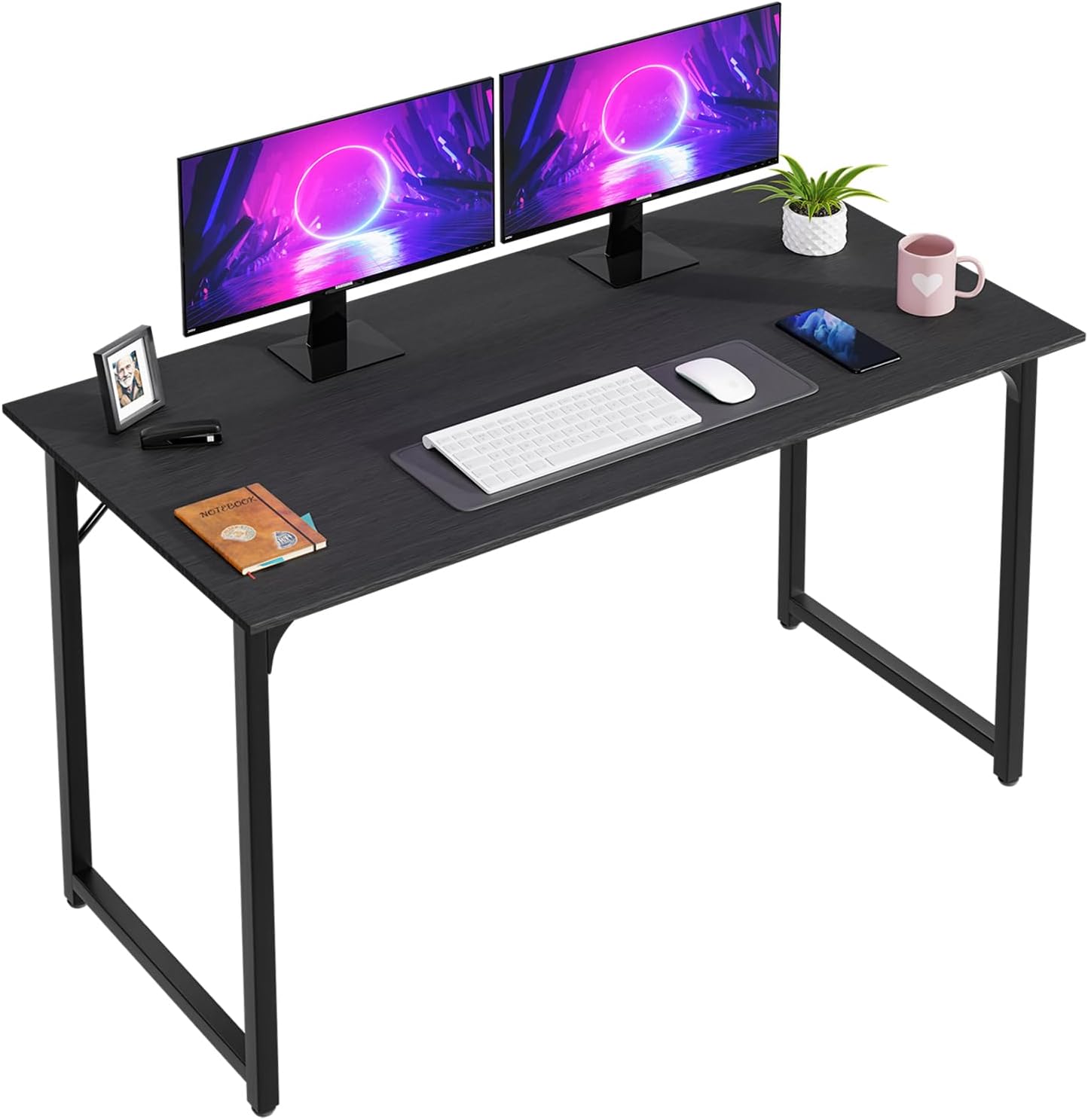 47 inch Computer Desk Gaming Desk Multi-Function Writing Table Student Art Modren Simple Style PC Wood and Metal Desk Workstation, Black
