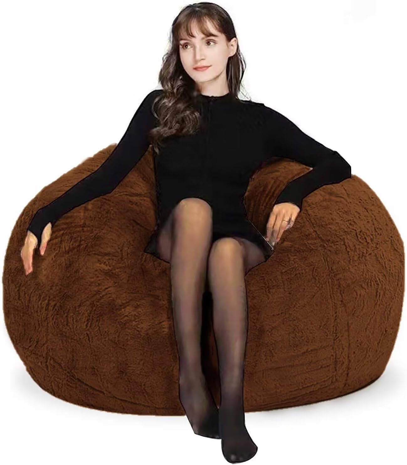 Bean Bag Chair for Adults Kids Without Filling Comfy Fluffy Giant Round Beanbag Lazy Sofa Cover for Reading Chair Floor Chair, 6FT, Grey