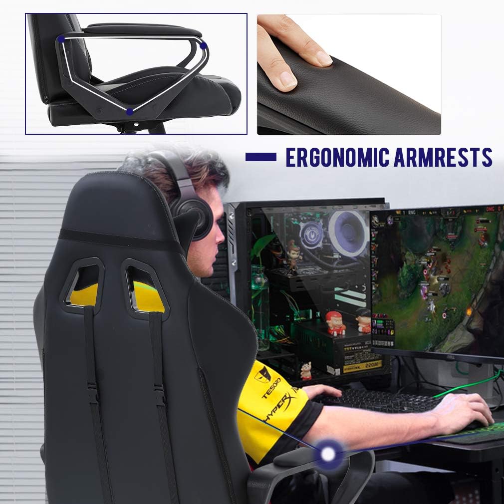 High-Back Gaming Chair PC Office Chair Computer Racing Chair PU Desk Task Chair Ergonomic Executive Swivel Rolling Chair with Lumbar Support for Back Pain Women, Men,White