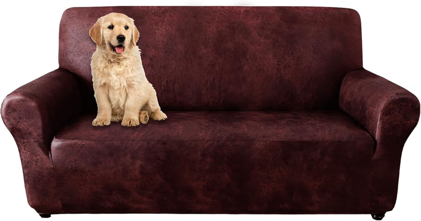 Single Sofa Cover for Home Décor, Super Soft Leather-Like Spandex Armchair Slipcover, Washable Non-Slip 1-Piece Chair Cover (Oversized Chair,Dark Brown)