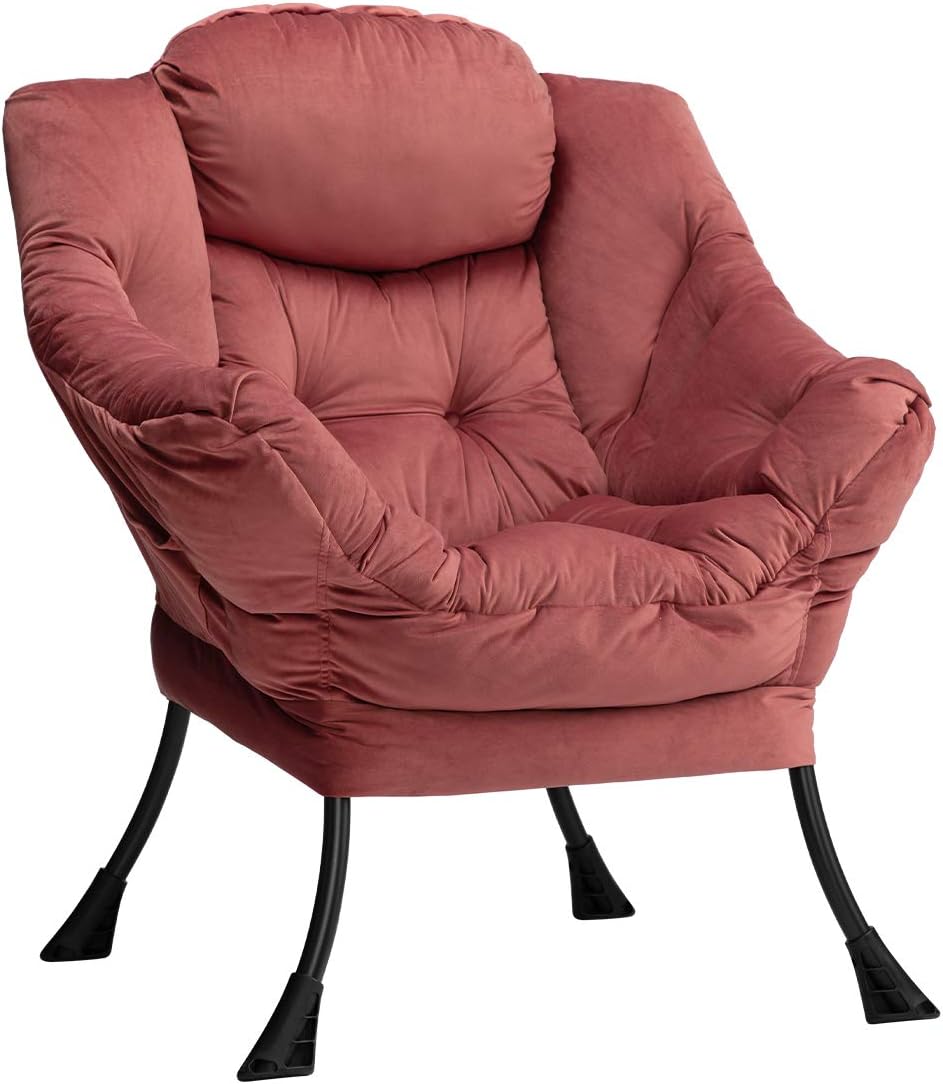 Fabric Large Lazy Chair for Living Room Accent Reading Chair Cozy Lounge Chair with Armrest Leisure Sofa Chair for Bedroom, Dorm, Dark Grey