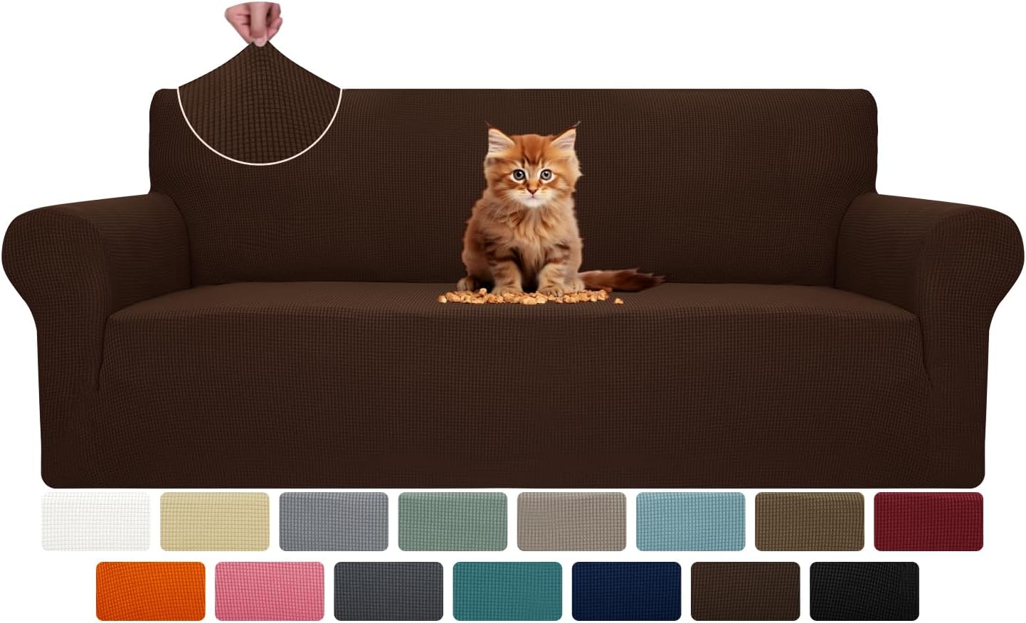 Super Stretch Couch Cover for 3 Cushion Couch, 1-Piece Universal Sofa Covers Living Room Jacquard Spandex Furniture Protector Dogs Pet Friendly Fitted (Large, Black)