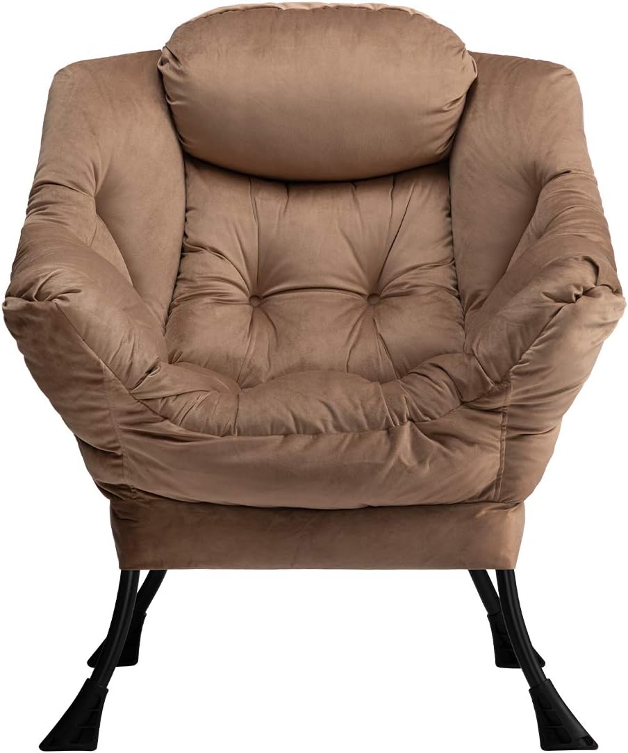 Fabric Large Lazy Chair for Living Room Accent Reading Chair Cozy Lounge Chair with Armrest Leisure Sofa Chair for Bedroom, Dorm, Dark Grey
