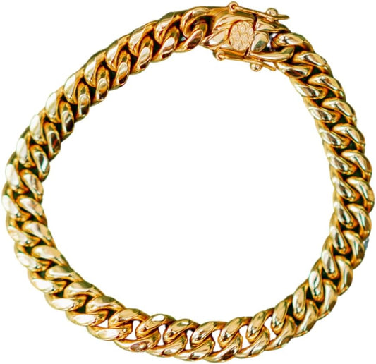 Gender Inclusive, 18K Gold Plated Stainless Steel, Hypoallergenic, Water Resistant, Tarnish Resistant, Wear Resistant, 0.3" (8mm) Width Cuban Link