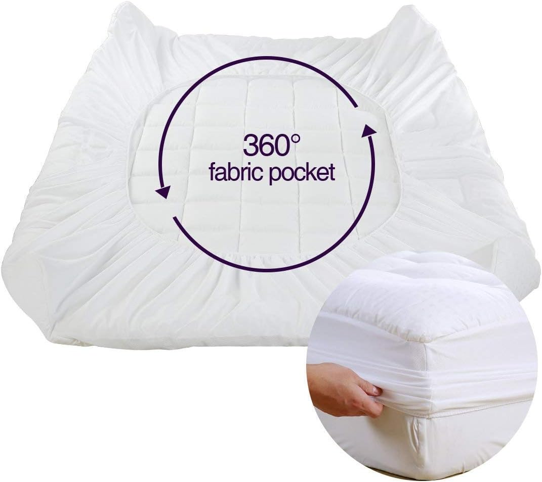 Queen Size Mattress Pad Pillow Top Mattress Cover Quilted Fitted Mattress Protector Cotton Top Stretches up 8-21" Deep Pocket Cooling Mattress Topper (60x80 inch, White)